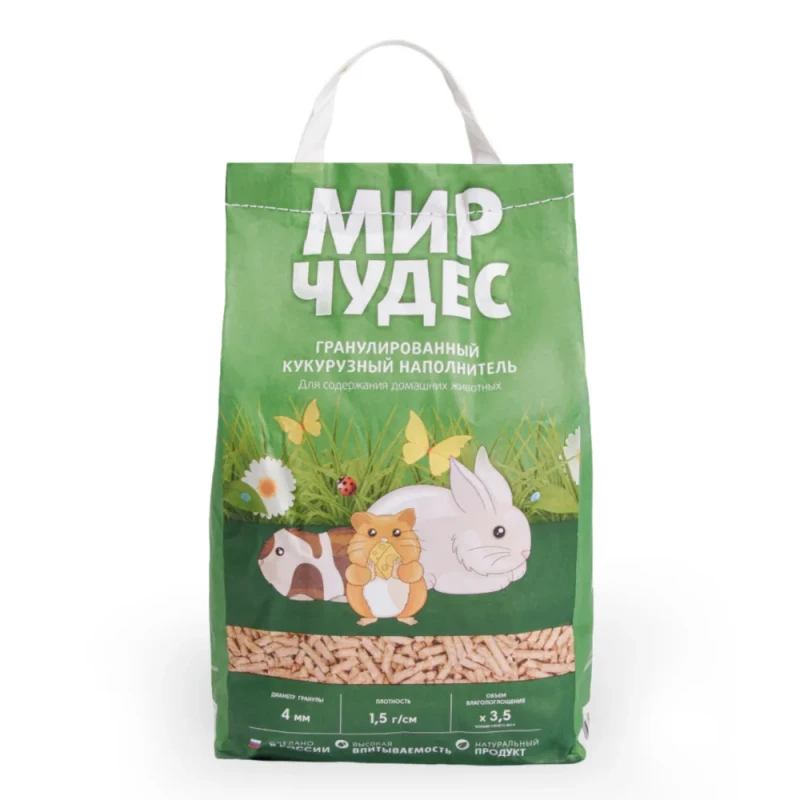 Мир Чудес Наполнитель из кукурузы для грызунов, 4 мм, 10,5 л