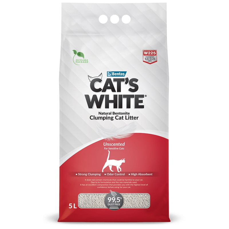 Cat's White Наполнитель комкующийся натуральный без ароматизатора для кошачьего туалета, 5 л