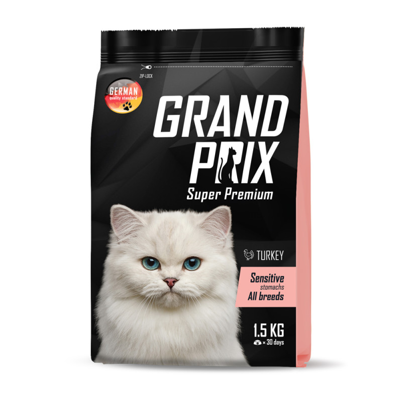 Grand Prix Корм сухой для кошек с чувствительным пищеварением с индейкой, 1,5 кг