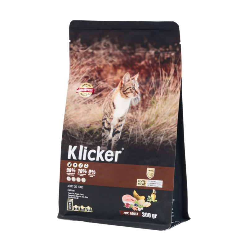 KLICKER Adult Cat Food Сухой корм для кошек, с лососем, 0,3 кг