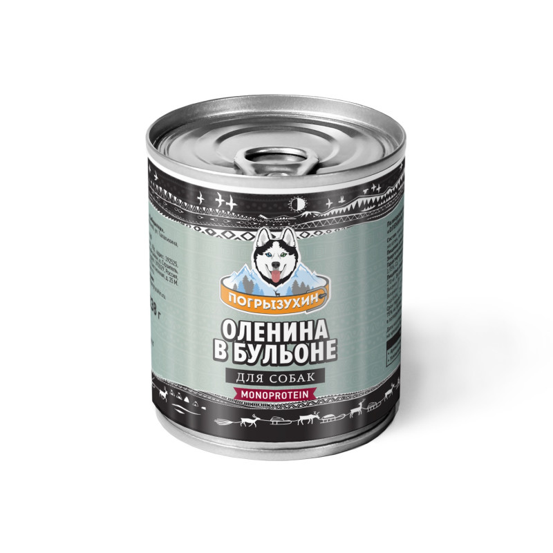 Погрызухин Monoprotein Корм влажный (консервы) для собак, оленина в бульоне, 338 гр.