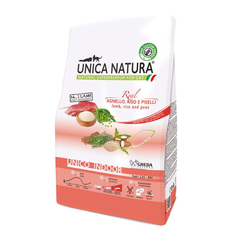 UNICA Natura Indoor Сухой корм для кошек, с ягненком, рисом и горохом, 350 гр.