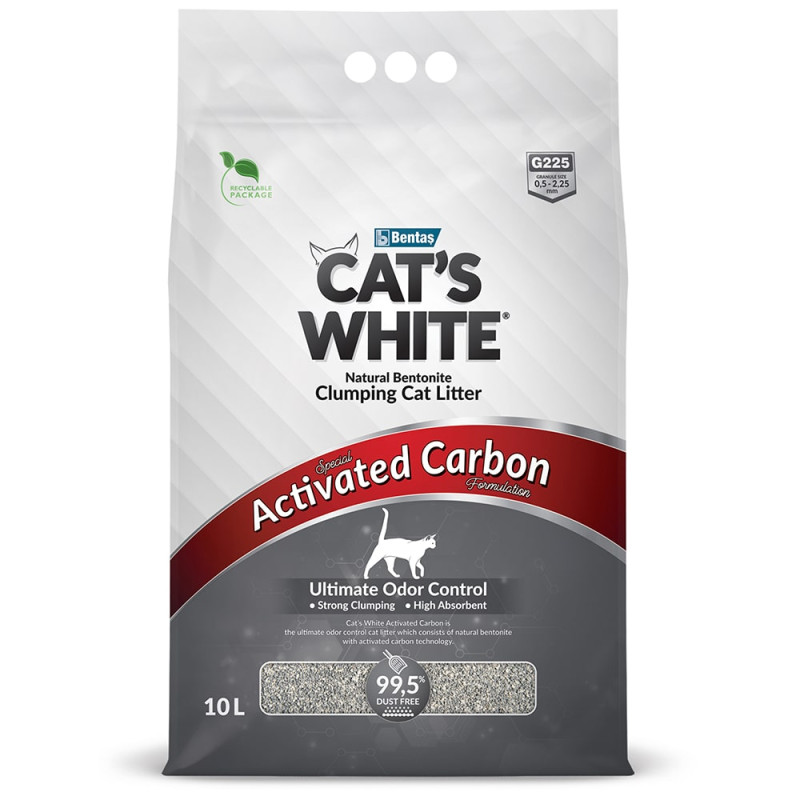 Cat's White Наполнитель из натуральной бентонитовой глины комкующийся с активированным углем для кошачьего туалета, 10 л (8,5 кг)