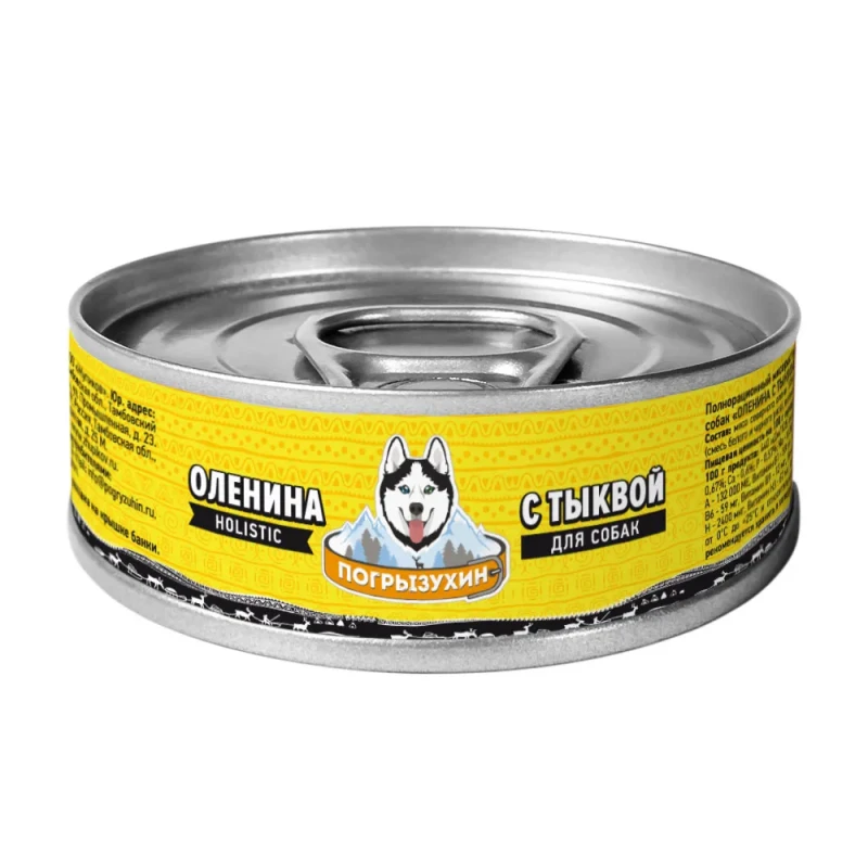 Погрызухин Holistic корм влажный (консервы) для собак, оленина с тыквой, 100 гр.