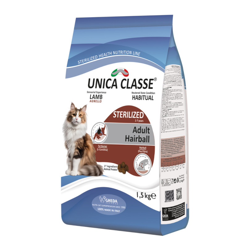 UNICA Classe Adult Sterilized Luxury Hairball Сухой корм для стерилизованных кошек, с ягненком, 1,5 кг