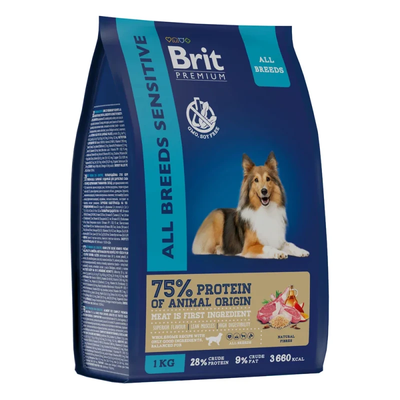 Brit Premium Dog Sensitive Корм для взрослых собак всех пород с чувствительным пищеварением, с ягненком и индейкой, 1 кг