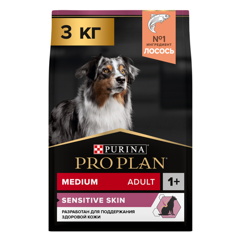 PRO PLAN® Sensitive Skin Adult Сухой корм для взрослых собак средних пород с чувствительной кожей, с лососем, 3 кг