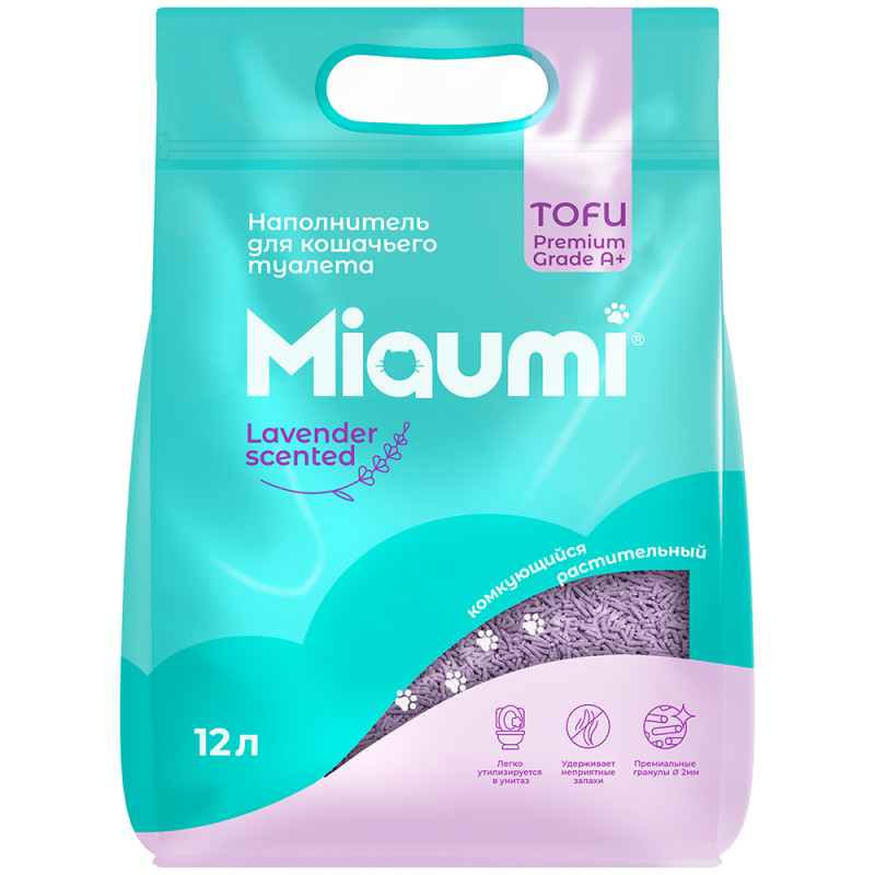 MIAUMI Наполнитель комкующийся для кошачьих туалетов Тофу, 12 л, с ароматом лаванды
