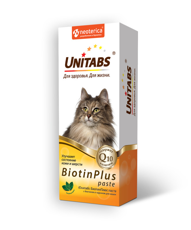 Unitabs Витаминно-минеральный комплекс с биотином и таурином в форме пасты для здоровья шерсти и кожи у кошек, 120 мл