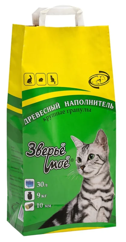 Зверье мое Наполнитель древесный для кошачьего туалета Крупные гранулы, 30 л