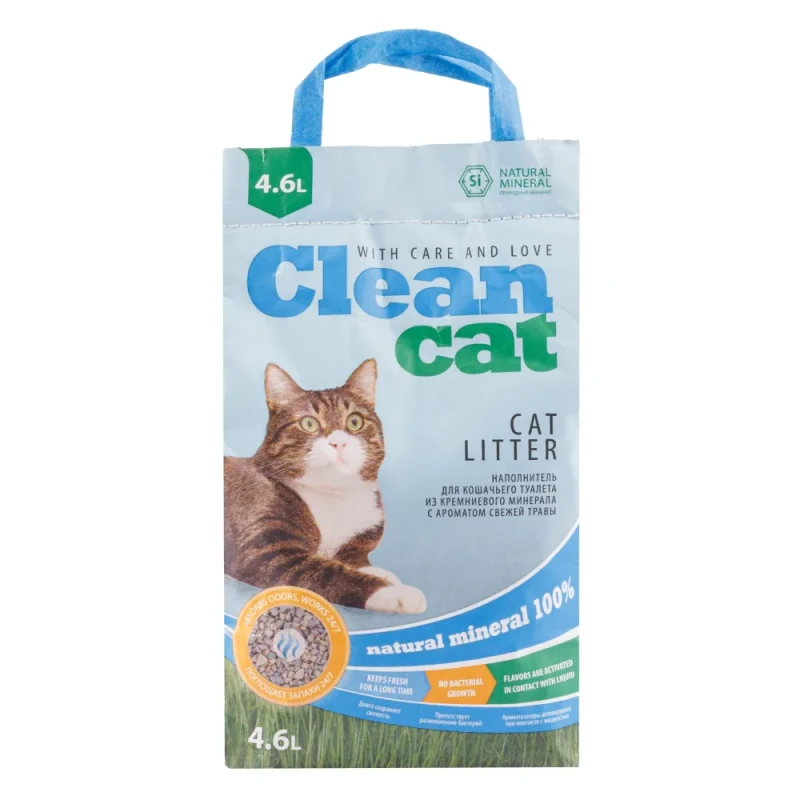 Clean Cat Наполнитель впитывающий из кремниевого минерала для кошачьего туалета, с ароматом свежей травы, 4,6 л