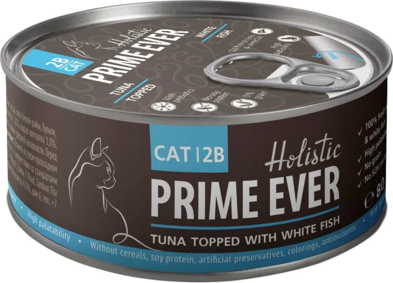 Prime Ever Консервы для кошек Тунец с белой рыбой в желе 80 г