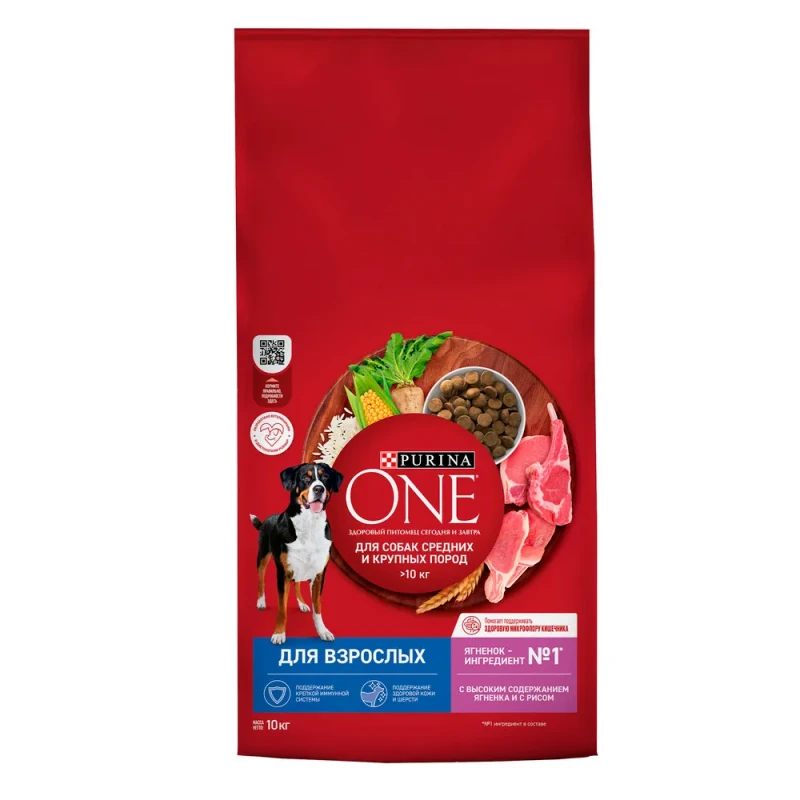 Purina ONE® Adult Сухой корм для взрослых собак средних и крупных пород, с ягненком и рисом, 10 кг