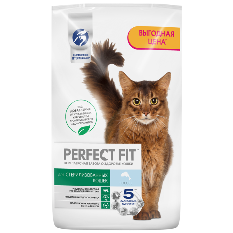 Perfect Fit Корм сухой для стерилизованных кошек, с лососем,10 кг