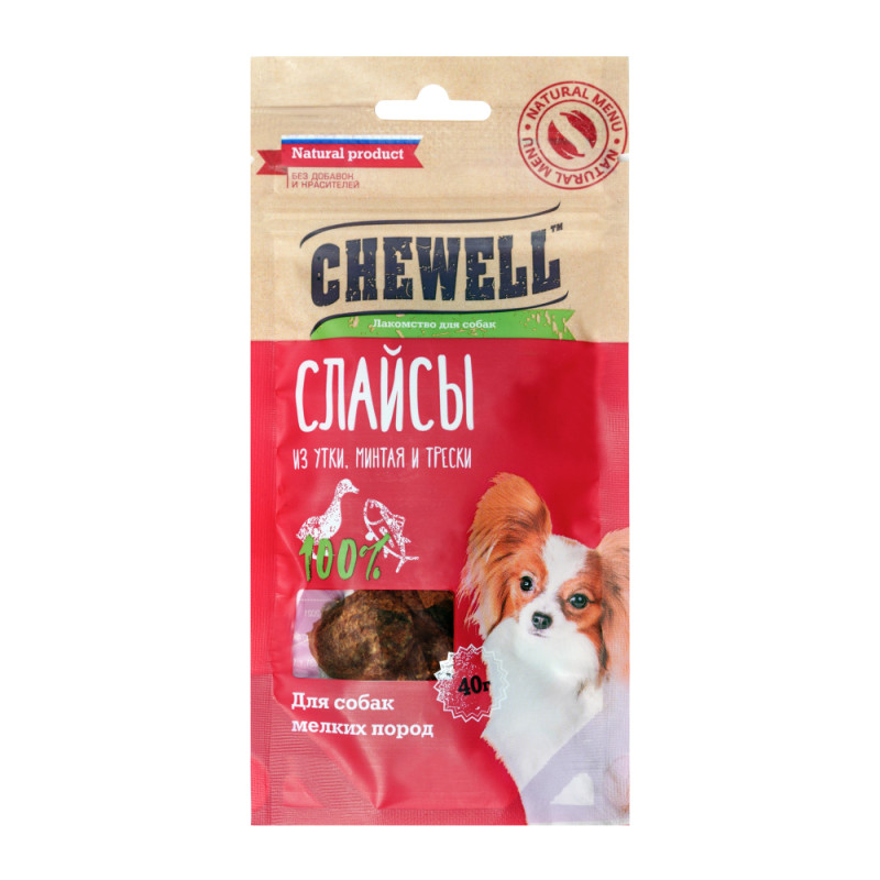 Chewell Лакомство Слайсы из утки, минтая и трески (40 гр.) для собак мелких пород