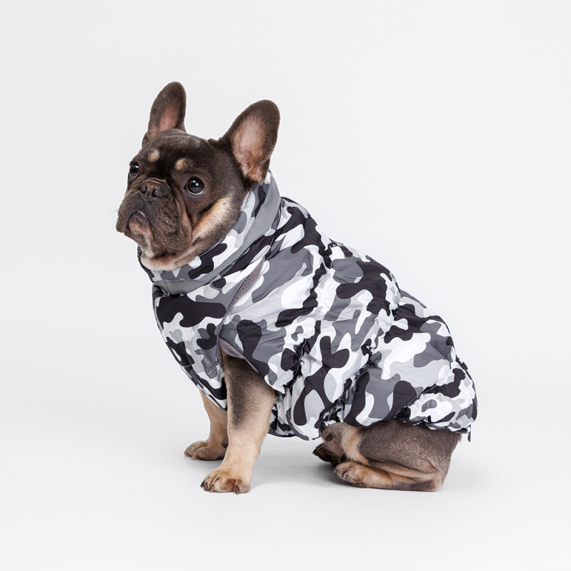 Rurri Куртка на молнии для собак породы французский бульдог, размер 4, черно-белый камуфляж