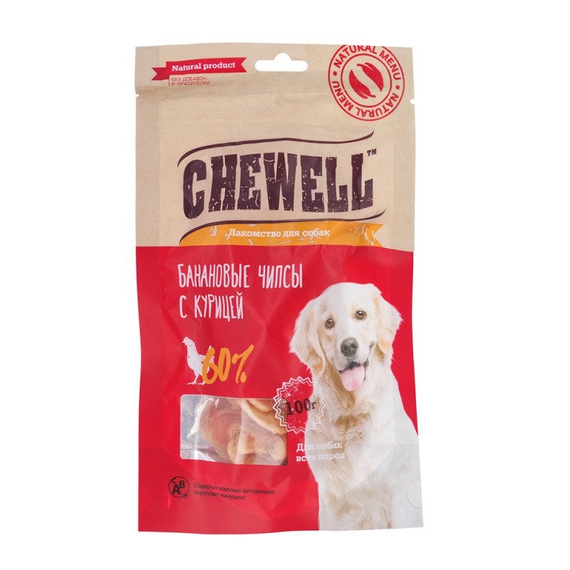 Chewell Лакомство для собак всех пород Банановые чипсы с курицей, 100 гр.