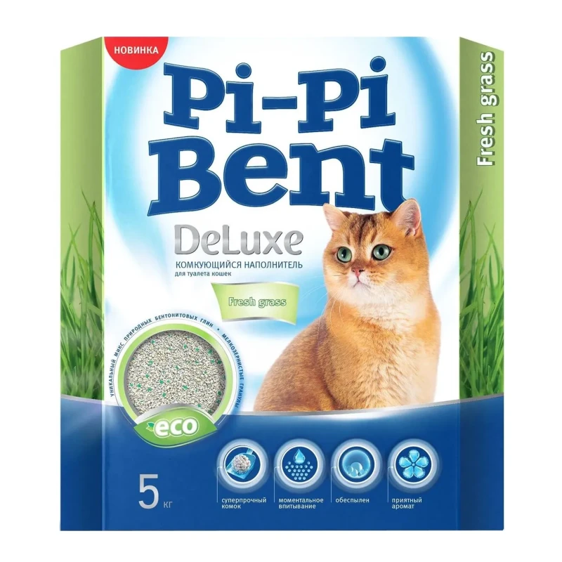 Pi-Pi-Bent Deluxe Fresh grass наполнитель для кошачьего туалета, комкующийся, 5 кг