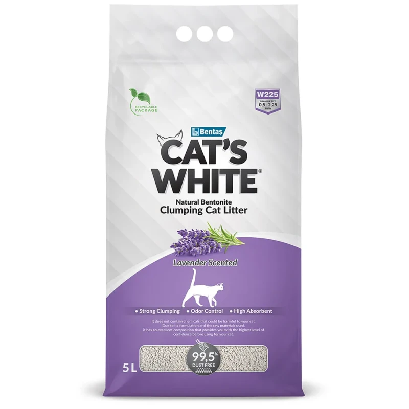 Cat's White Наполнитель из натуральной бентонитовой глины комкующийся для кошачьего туалета, 5 л (4,3 кг), с нежным ароматом лаванды