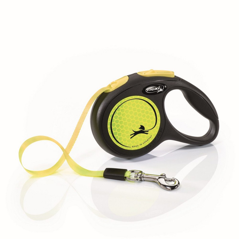Flexi Рулетка для собак Neon Safety, XS, до 12 кг, ремень 3 м, черно-желтый