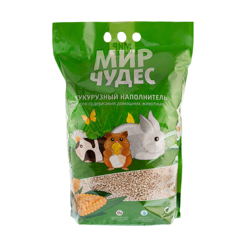 Мир Чудес Наполнитель кукурузный для грызунов, 3,5 кг