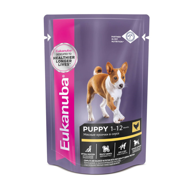 Eukanuba Puppy all breed Влажный корм (пауч) для щенков всех пород, с курицей в соусе, 85 гр.