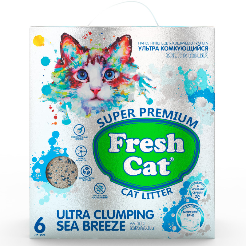 Fresh Cat Наполнитель бентонитовый комкующийся для кошачьего туалета Морской бриз, 6 л