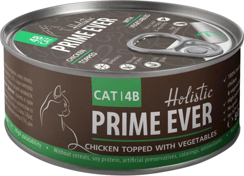 Prime Ever Консервы для кошек Цыпленок с овощами в желе 80 г