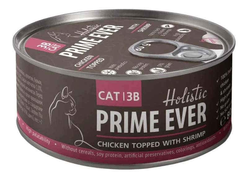 Prime Ever Консервы для кошек Цыпленок с креветками в желе 80 г
