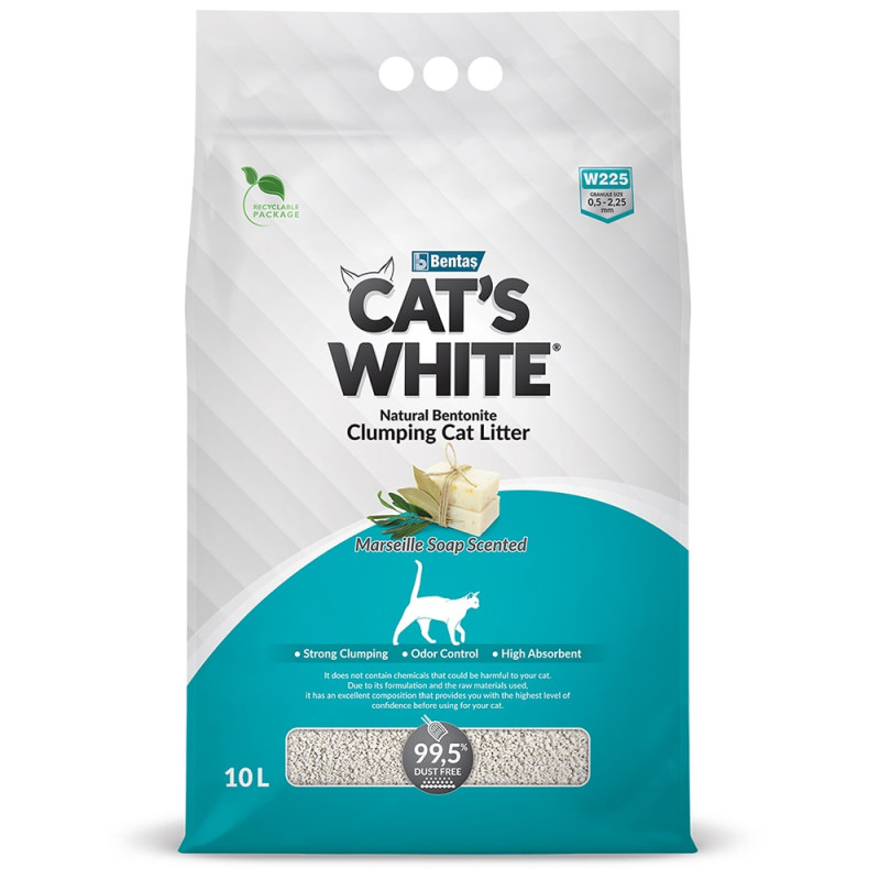 Cat's White Наполнитель комкующийся с ароматом Марсельского мыла для кошачьего туалета, 10 л