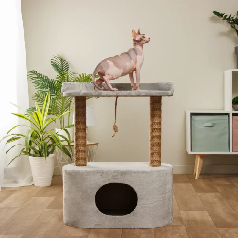 Домоседы Дом-когтеточка Котодискотека (62х35х78 см) для кошек, светло-серый