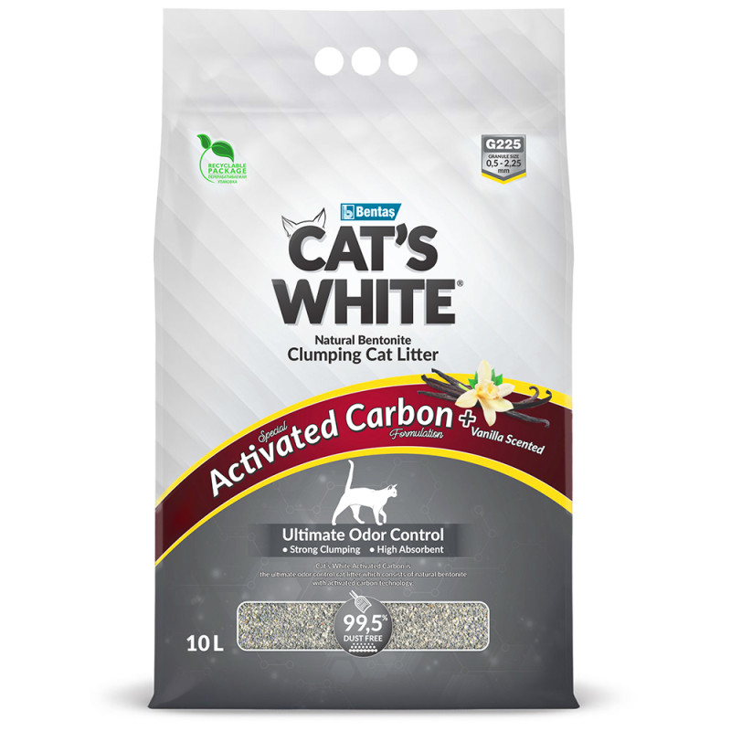 Cat's White Наполнитель комкующийся для кошачьих туалетов Activated Carbon, 10 л, с ароматом ванили