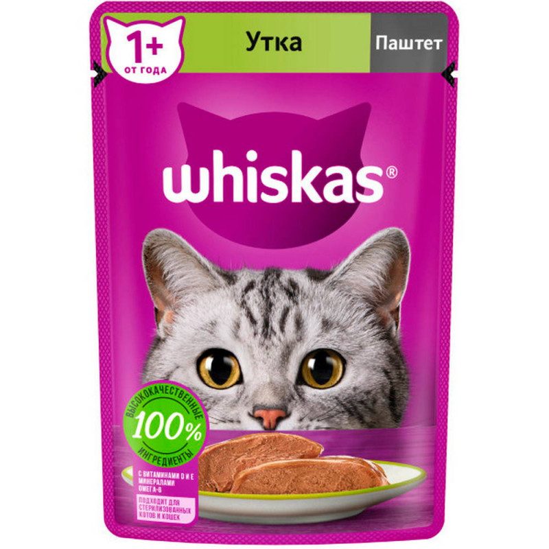 Whiskas Влажный корм для кошек, паштет с уткой, 75 г