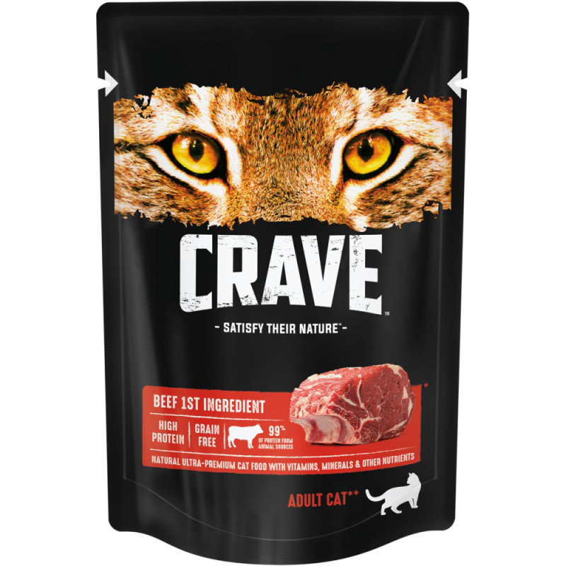 Crave Корм консервированный полнорационный для кошек всех пород старше 1 года с говядиной, 70 г