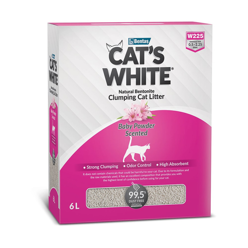 Cat's White Наполнитель комкующийся с ароматом детской присыпки для кошачьего туалета, 6 л