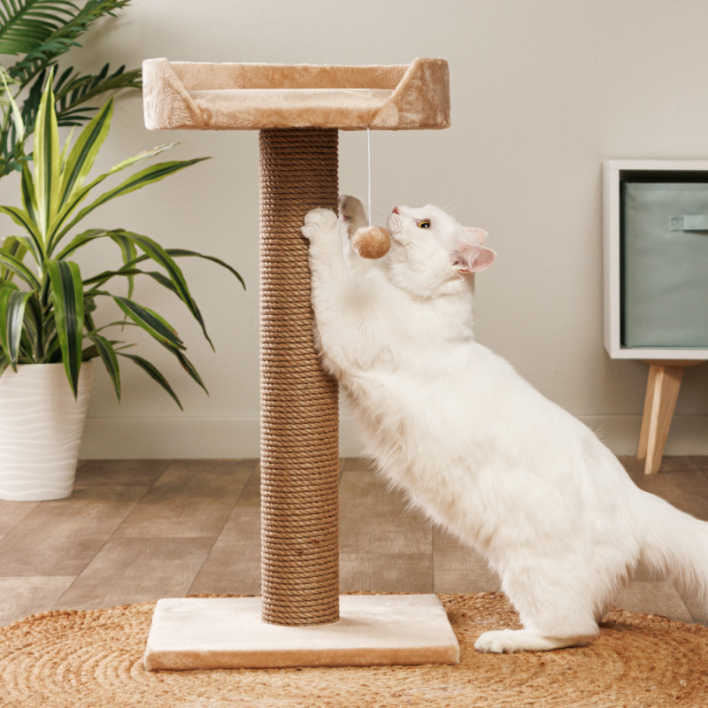 Домоседы Когтеточка-лежанка Дельта (35х35х70 см) джута с бортиком на столбике для кошек, бежевый