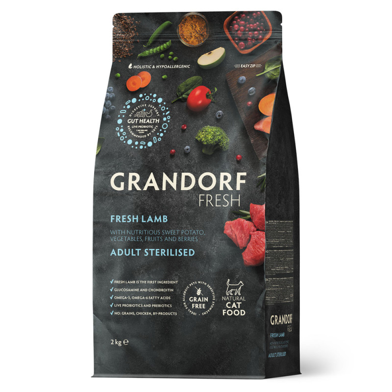 Grandorf Fresh Adult Sterilised Сухой корм для стерилизованных кошек и кастрированных котов, с ягненком и бататом, 2 кг