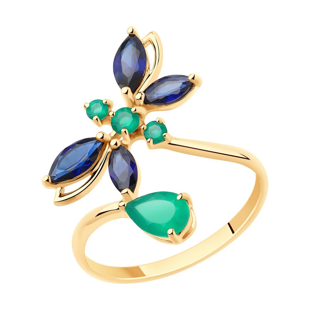 Кольцо SOKOLOV из золота с агатами и корундами