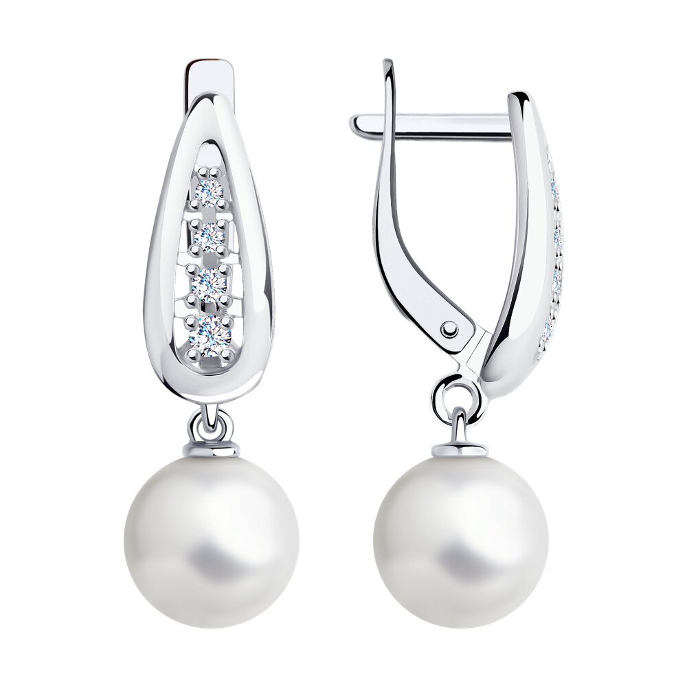Серьги SOKOLOV из серебра с жемчугом Swarovski и фианитами