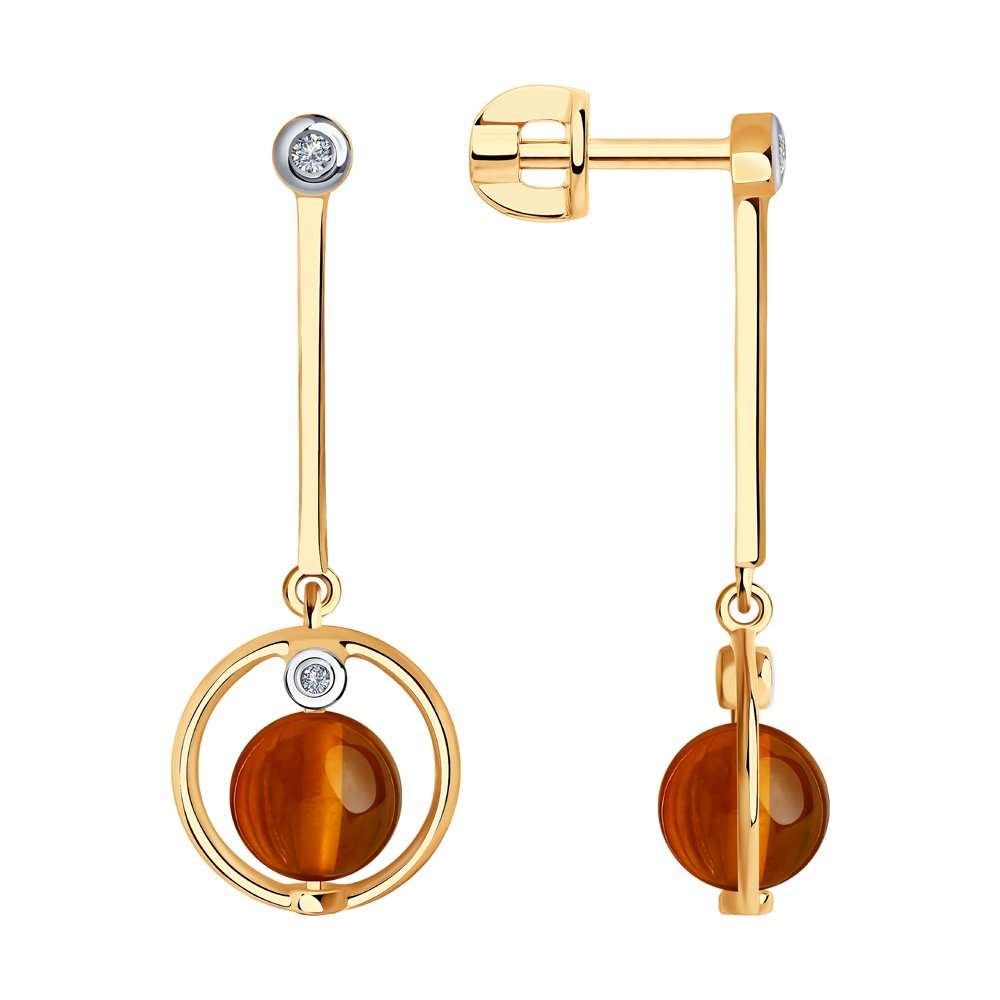 Серьги SOKOLOV из золота с родированием с бриллиантами и янтарём