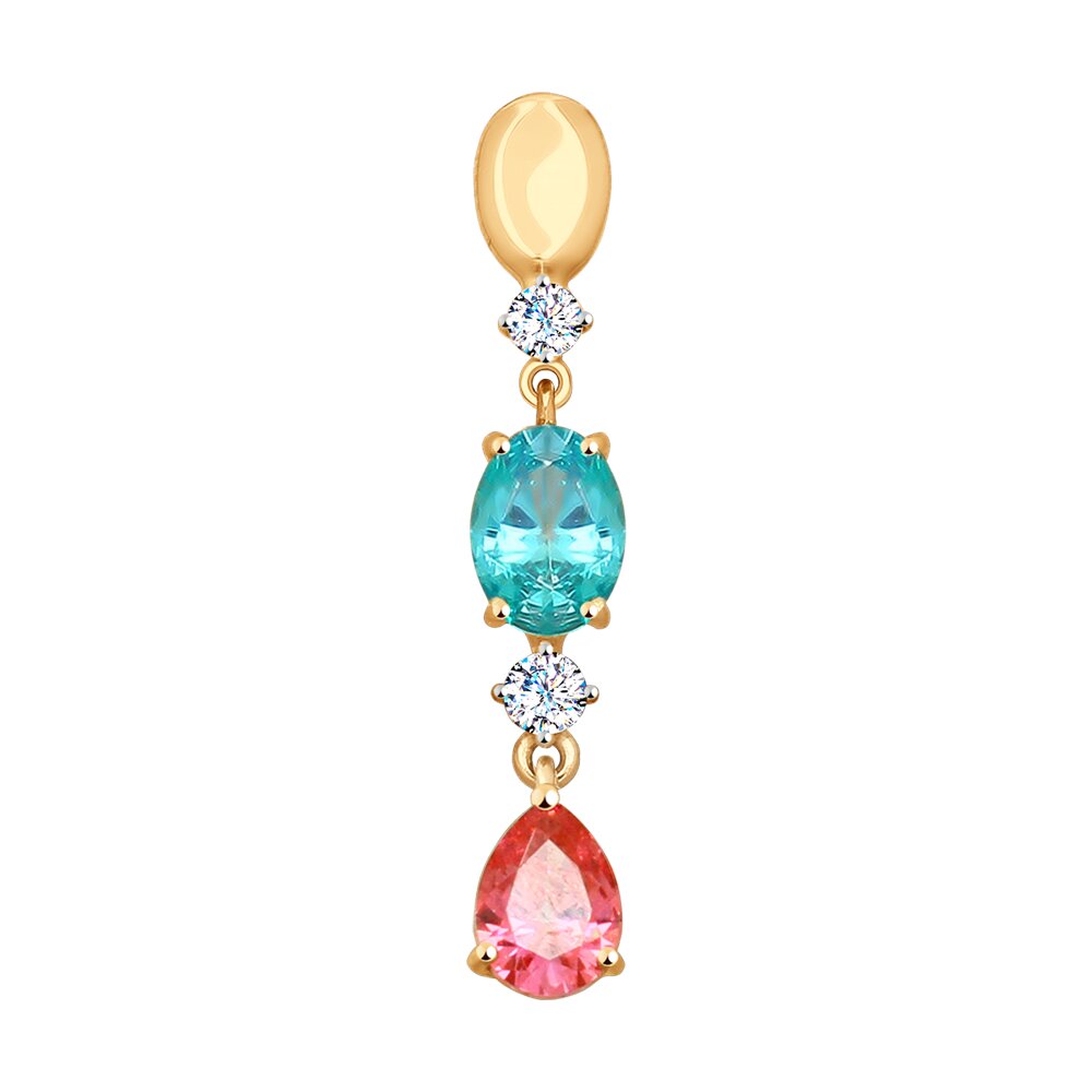 Подвеска SOKOLOV из золота с бесцветными, зелёным и розовым Swarovski Zirconia