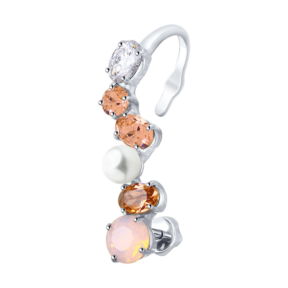 Серьга SOKOLOV из серебра с жемчугом Swarovski и кристаллами Swarovski