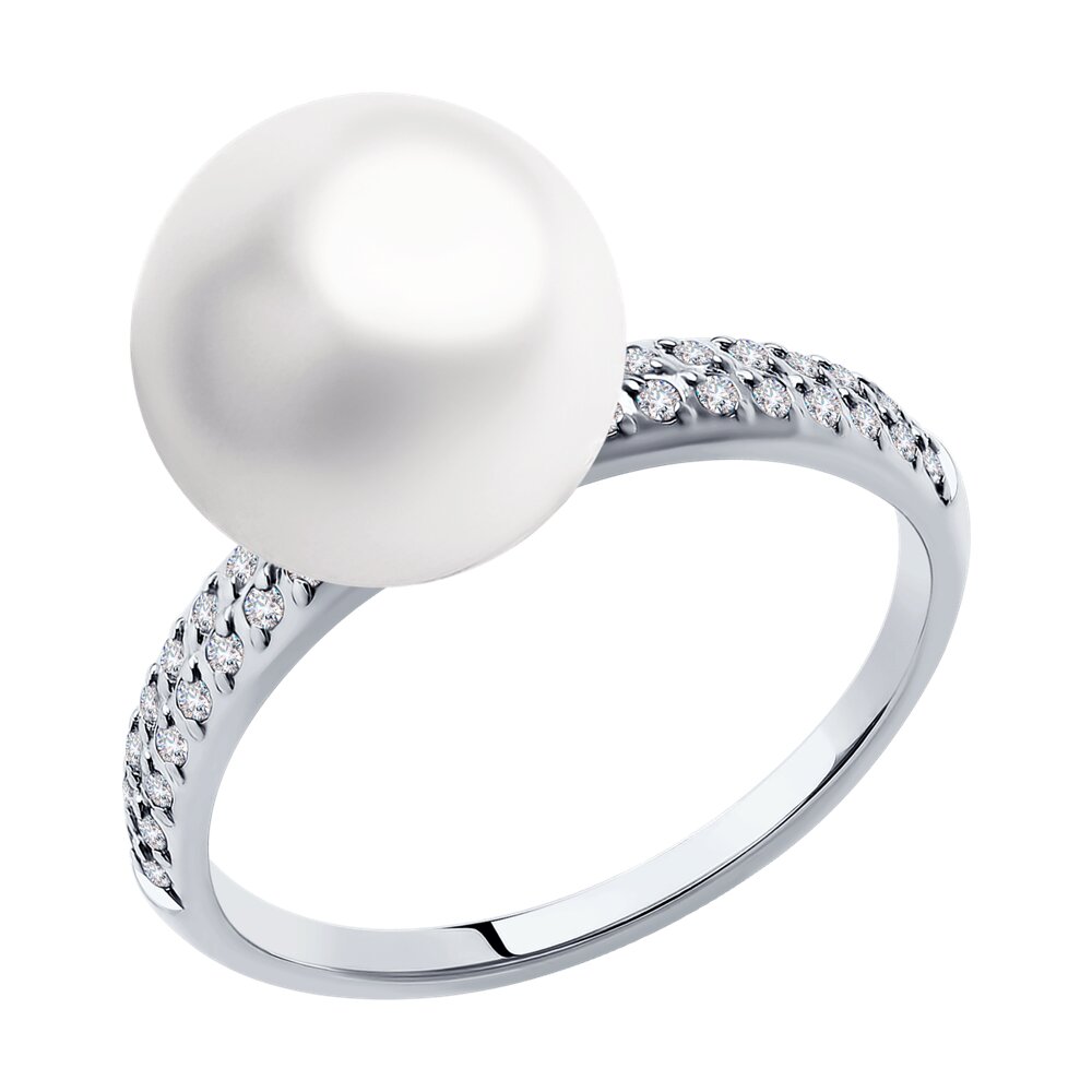 Кольцо SOKOLOV из белого золота с жемчугом и фианитами Swarovski