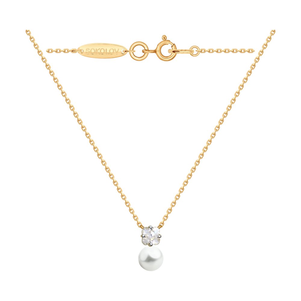 Колье SOKOLOV из золота с жемчугом и Swarovski Zirconia