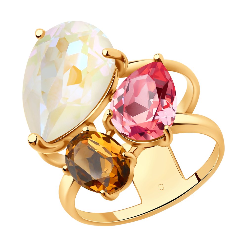 Кольцо SOKOLOV из серебра с белым, коричневым и розовым кристаллами Swarovski
