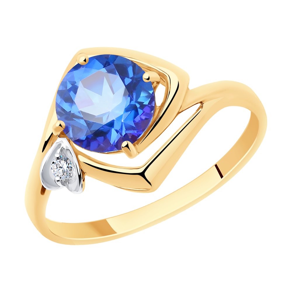 Кольцо SOKOLOV из золота с топазом Swarovski и фианитом Swarovski