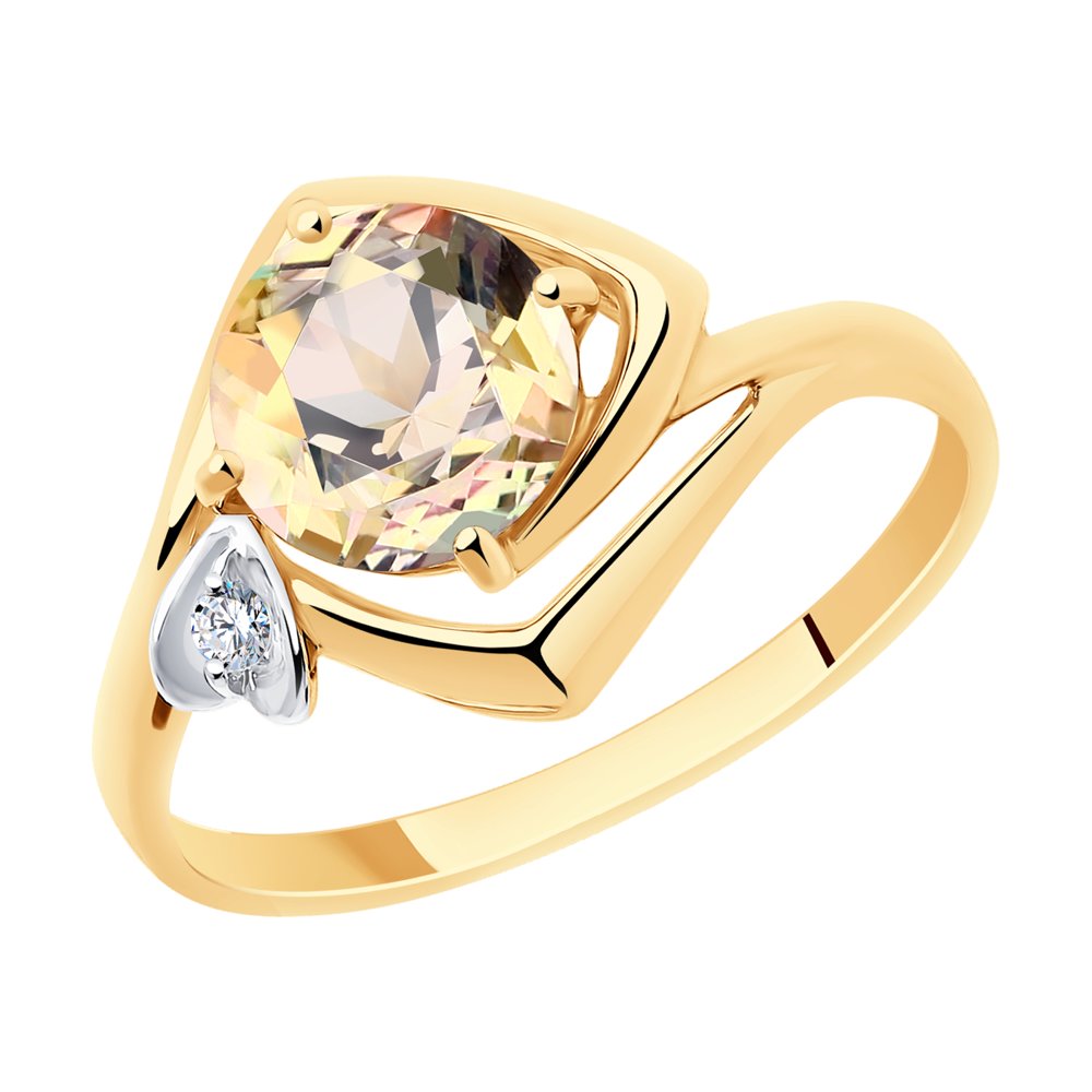 Кольцо SOKOLOV из золота с топазом Swarovski и фианитом Swarovski