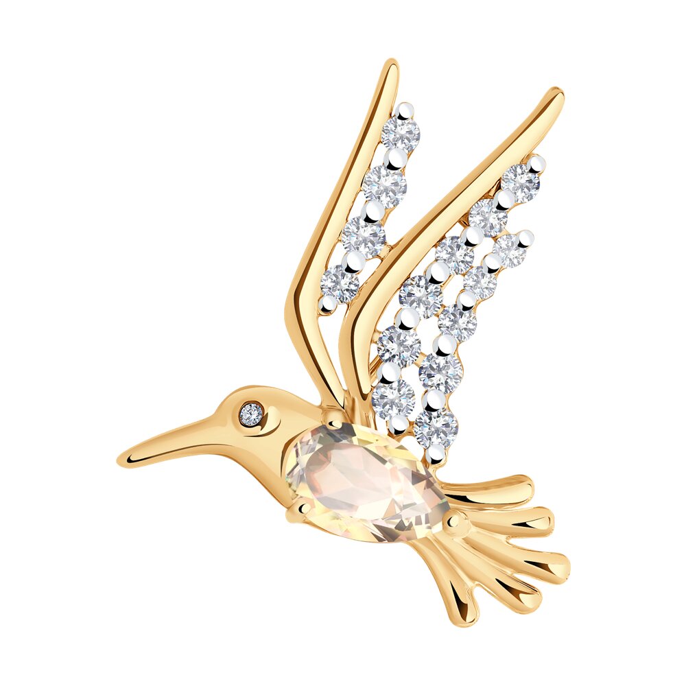 Брошь SOKOLOV из золота с топазом Swarovski и Swarovski Zirconia