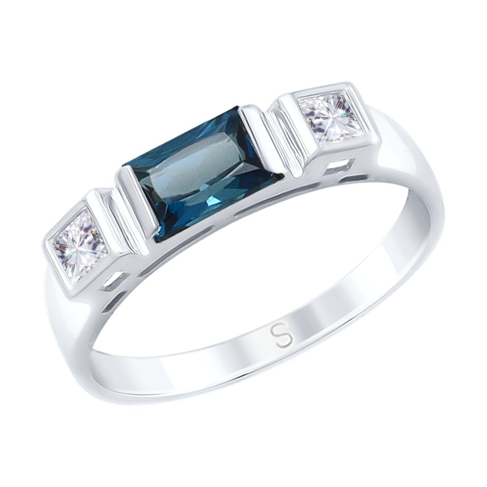 Кольцо SOKOLOV из белого золота с синим топазом и Swarovski Zirconia