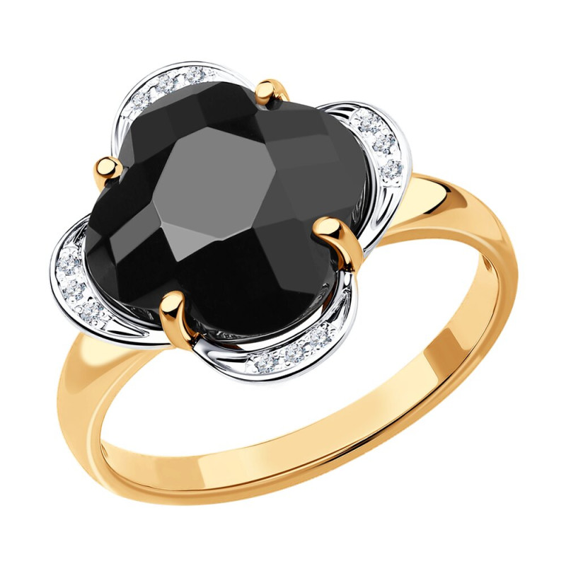 Кольцо SOKOLOV из золота с бриллиантами и чёрной керамической вставкой